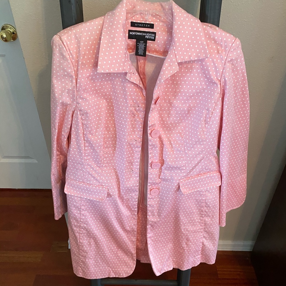 Pink and White polka dot long coat